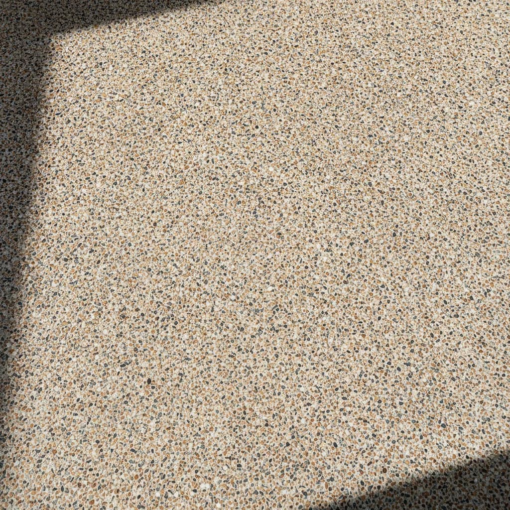 Quartz broadcast floor with fine aggregate and a satin slip-resistant finish