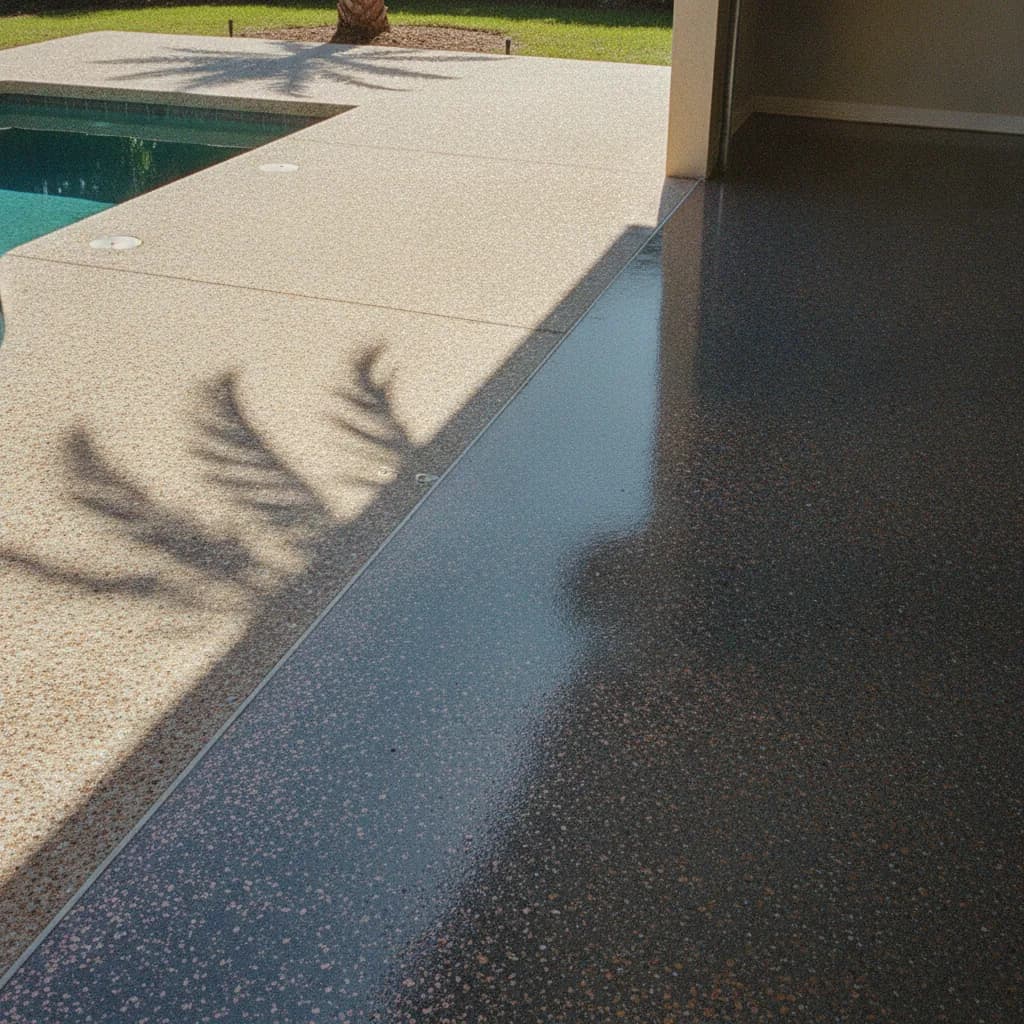 Textured, slip-resistant pool deck coating around a Central Florida backyard pool